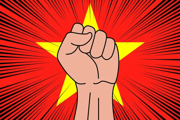 人类的拳头紧紧抓住了越南国旗的象征 力量和力量标志 — 图库矢量图片