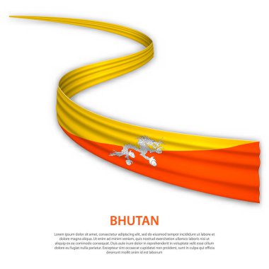 Bhutan bayrağıyla kurdele ya da bayrak sallıyor. Bağımsızlık Günü poster tasarımı için şablon