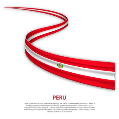 Peru bayrağıyla kurdele ya da bayrak sallamak. Bağımsızlık Günü poster tasarımı için şablon