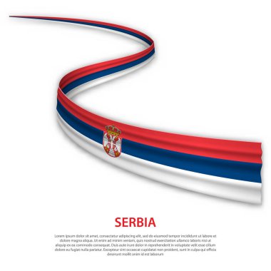 Sırbistan bayrağıyla kurdele ya da bayrak sallıyor. Bağımsızlık Günü poster tasarımı için şablon