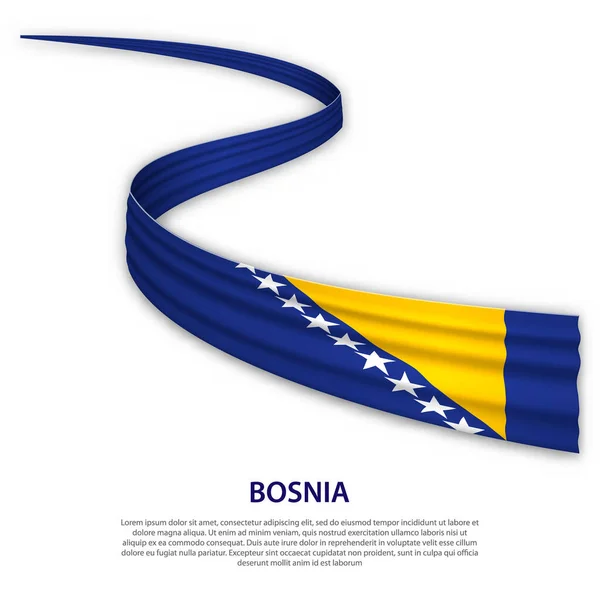 Fita Ondulante Bandeira Com Bandeira Bósnia Modelo Para Projeto Cartaz — Vetor de Stock