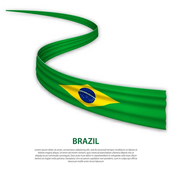 Размахивая Лентой Плакатом Флагом Бразилии Шаблон Плаката Дню Независимости — стоковый вектор