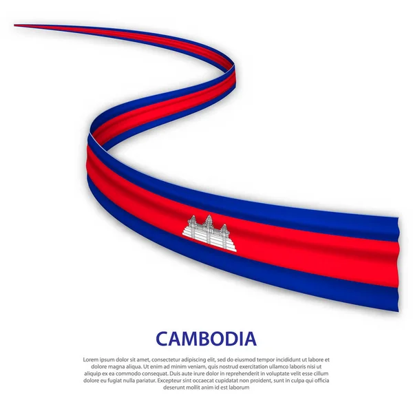 Ruban Bannière Avec Drapeau Cambodge Modèle Pour Conception Affiche Journée — Image vectorielle