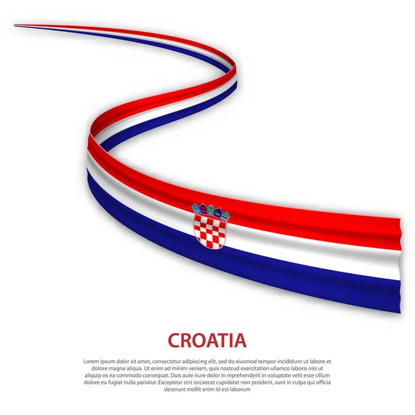 Fita Ondulante Bandeira Com Bandeira Croácia Modelo Para Projeto Cartaz — Vetor de Stock