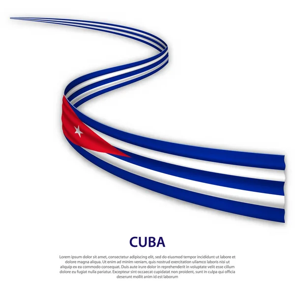 Размахивая Лентой Знаменем Флагом Кубы Шаблон Плаката Дню Независимости — стоковый вектор
