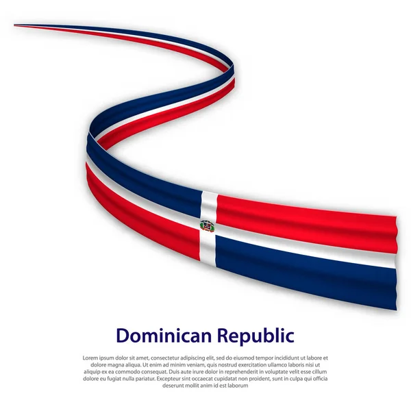 飘扬着多米尼加共和国国旗的彩带或横幅 独立日海报设计模板 — 图库矢量图片
