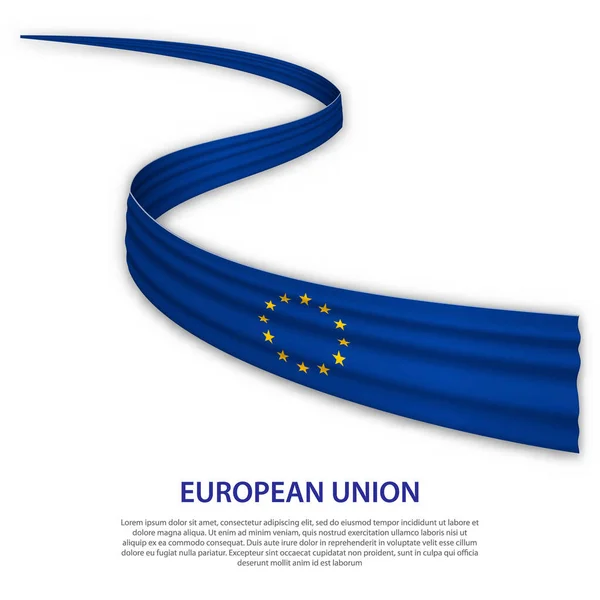 飘扬着带有欧盟旗帜的带子或旗帜 独立日海报设计模板 — 图库矢量图片