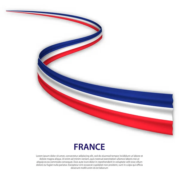 Cinta Ondeando Bandera Con Bandera Francia Plantilla Para Diseño Póster — Vector de stock
