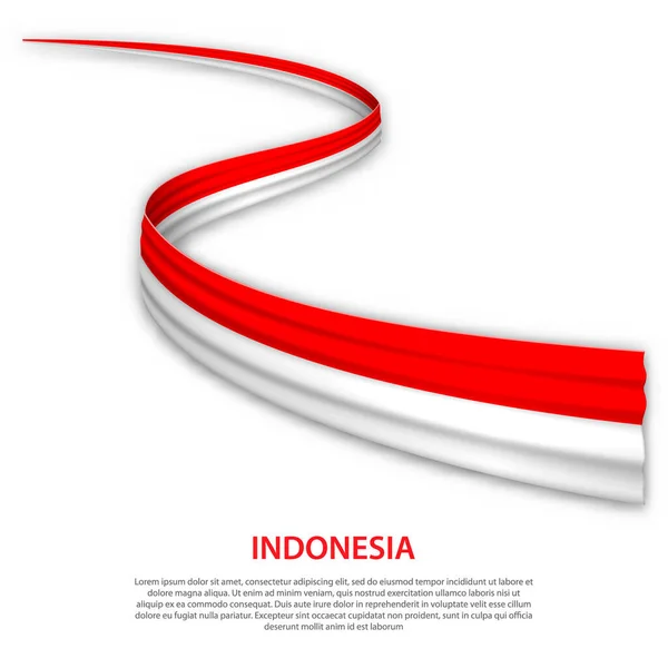 인도네시아의 국기와 웨이브 리본이나 독립일 포스터 디자인 — 스톡 벡터