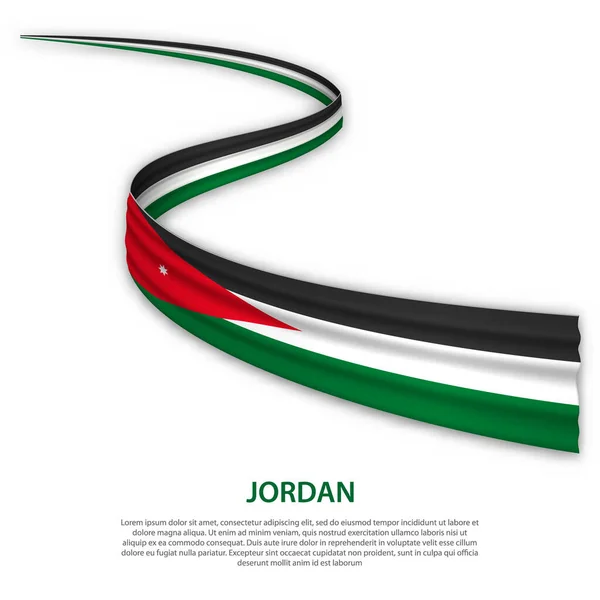 Fita Ondulante Bandeira Com Bandeira Jordânia Modelo Para Projeto Cartaz — Vetor de Stock