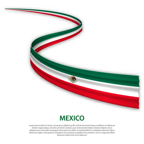 メキシコの旗でリボンや旗を振ってください 独立記念日ポスターデザインのテンプレート — ストックベクタ