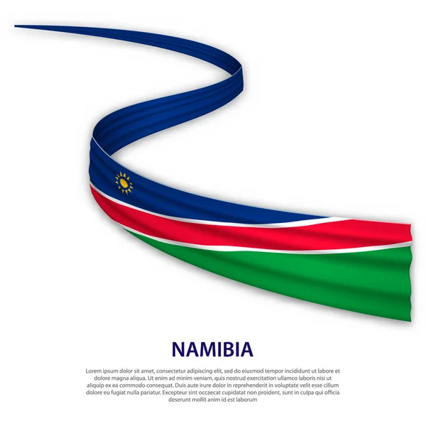 ナミビアの国旗でリボンや旗を振る 独立記念日ポスターデザインのテンプレート — ストックベクタ