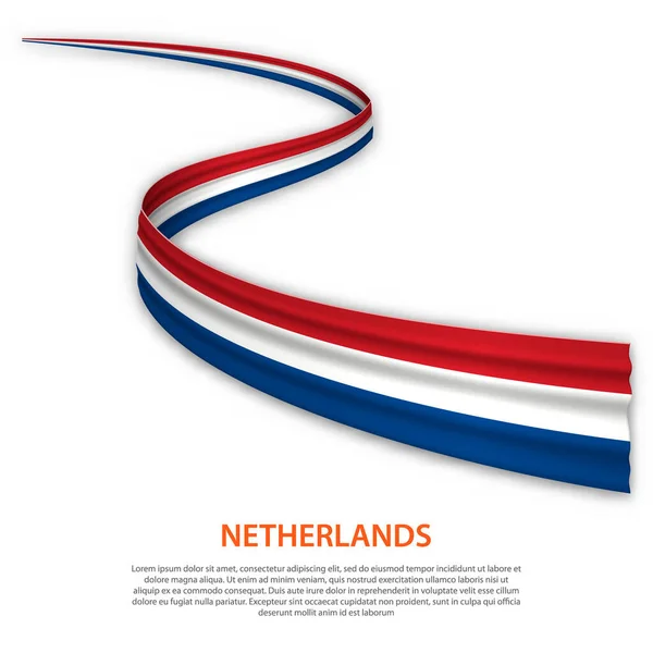 네덜란드 국기와 웨이브 리본이나 독립일 포스터 디자인 — 스톡 벡터