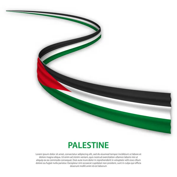 Waving Ribbon Banner Flag Palestine Template Independence Day Poster Design — Stock Vector