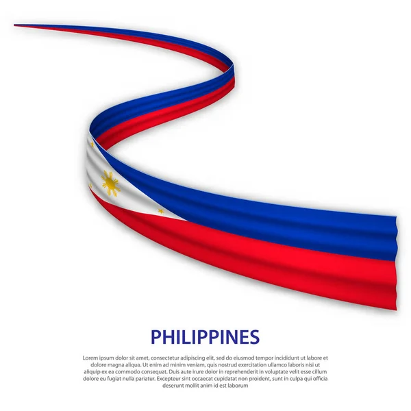 Размахивая Лентой Знаменем Флагом Филиппин Шаблон Плаката Дню Независимости — стоковый вектор