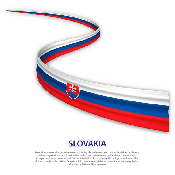 スロバキアの旗でリボンやバナーを振ってください 独立記念日ポスターデザインのテンプレート — ストックベクタ