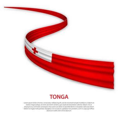 Tonga bayrağıyla kurdele ya da bayrak sallamak. Bağımsızlık Günü poster tasarımı için şablon