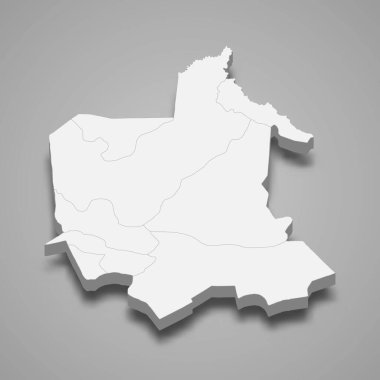 Totonicapan 'ın 3d izometrik haritası, Guatemala' nın gölgeli bir vilayetidir.