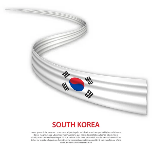 Ondeando Cinta Estandarte Con Bandera Corea Del Sur Plantilla Para — Vector de stock
