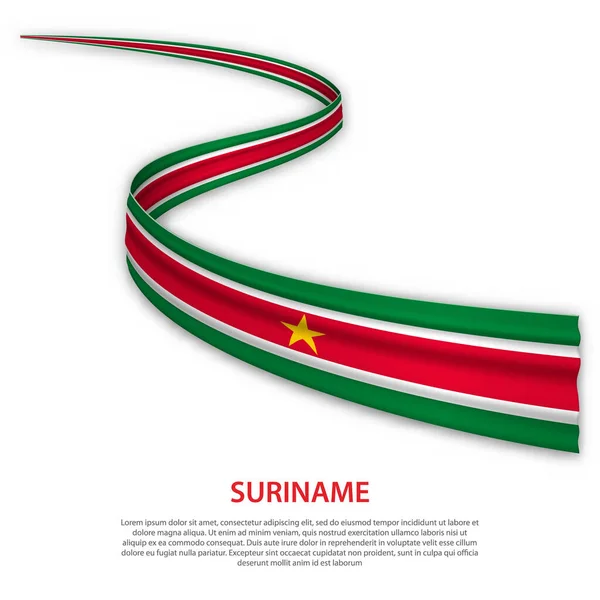 stock vector Waving ribbon or banner with flag of Suriname. Template for independence day poster design