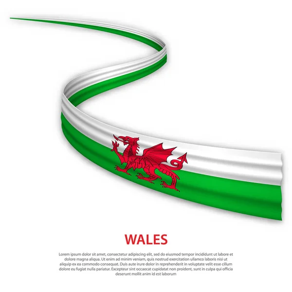Acenando Fita Banner Com Bandeira País Gales Modelo Para Projeto —  Vetores de Stock