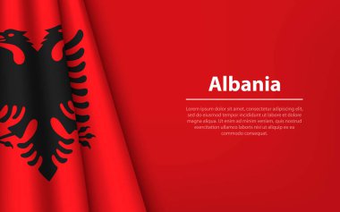Kopya uzay arka planına sahip Arnavutluk bayrağı dalgalansın. Bağımsızlık Günü için bayrak veya kurdele vektör şablonu