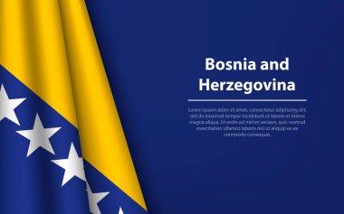 Bosna-Hersek 'in telif hakkı arka planında dalgalanan bayrağı. Bağımsızlık Günü için bayrak veya kurdele vektör şablonu