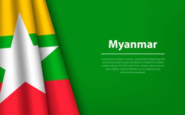 Telif uzayı geçmişi olan Myanmar 'ın dalga bayrağı. Bağımsızlık Günü için bayrak veya kurdele vektör şablonu