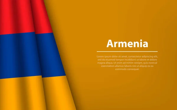 コピースペースの背景を持つアルメニアの波の旗 独立記念日のためのバナーまたはリボンベクトルテンプレート — ストックベクタ
