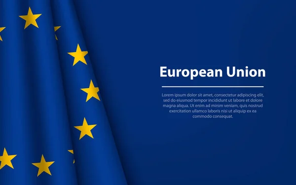 具有复制空间背景的欧洲联盟的波浪旗 独立日横幅或彩带矢量模板 — 图库矢量图片
