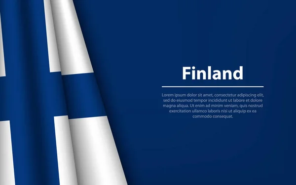 Bandera Ondulada Finlandia Con Fondo Copyspace Plantilla Vector Banner Cinta — Vector de stock