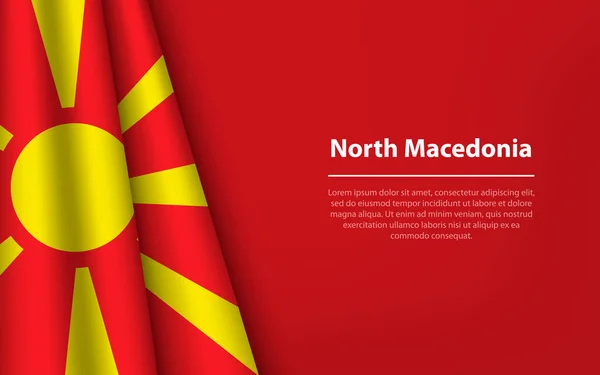 Bandera Ondulada Macedonia Del Norte Con Fondo Copyspace Plantilla Vector — Archivo Imágenes Vectoriales