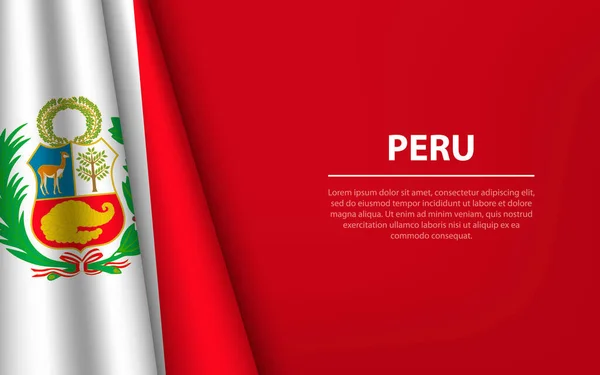 Vague Drapeau Pérou Avec Fond Copyspace Modèle Bannière Ruban Vectoriel — Image vectorielle