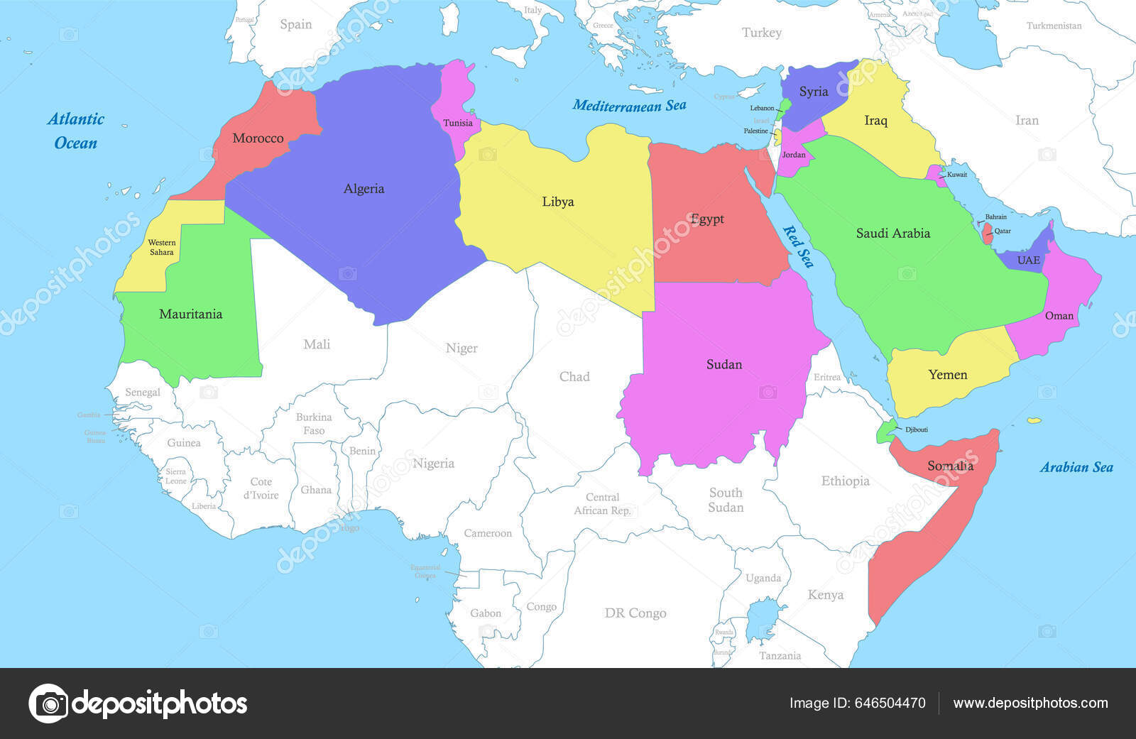 アラブ世界の政治色地図州の境界線 ストックベクター ©grebeshkovmaxim