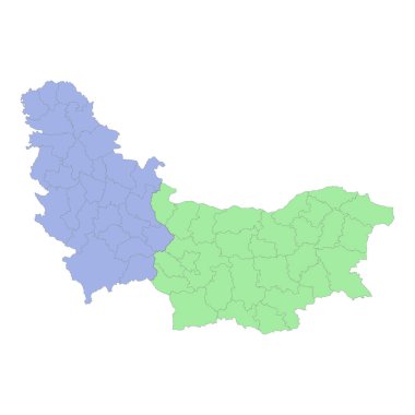 Sırbistan ve Bulgaristan 'ın bölge veya il sınırları ile ilgili yüksek kaliteli siyasi haritası. Vektör illüstrasyonu