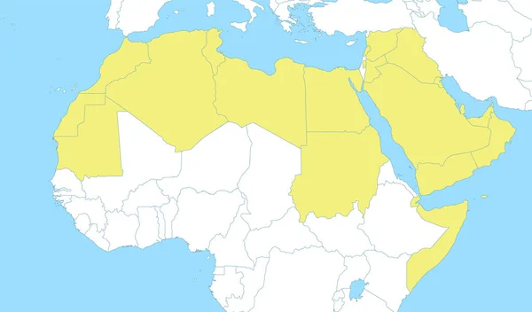 Mappa Politica Colori Del Mondo Arabo Con Confini Degli Stati — Vettoriale Stock