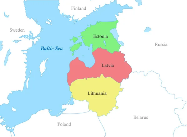 Färg Politisk Karta Över Baltiska Staterna Med Gränserna Till Länderna — Stock vektor