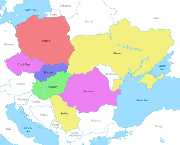 Цветная Политическая Карта Карпат Границами Стран — стоковый вектор