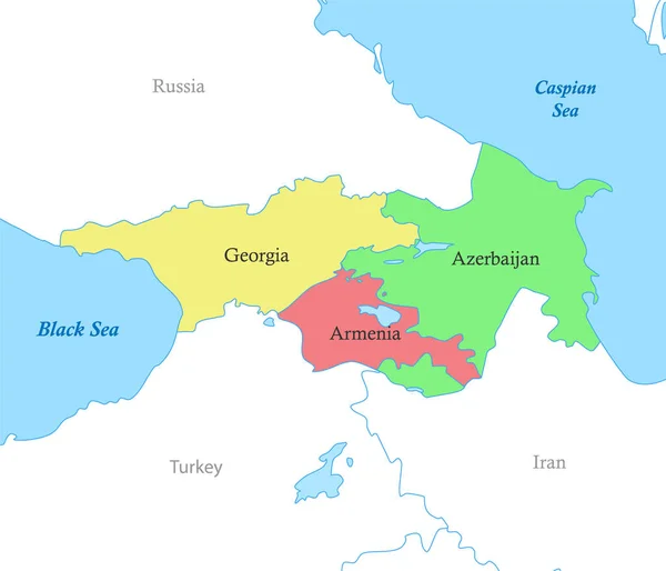 Färg Politisk Karta Över Kaukasus Med Gränserna För Länderna — Stock vektor