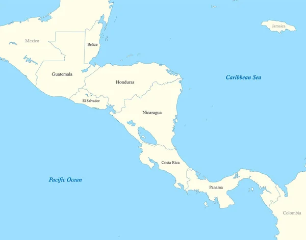 Politische Farbkarte Von Mittelamerika Mit Den Grenzen Der Staaten — Stockvektor