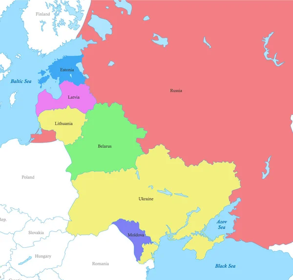 Färg Politisk Karta Över Östeuropa Med Gränserna Till Länderna — Stock vektor