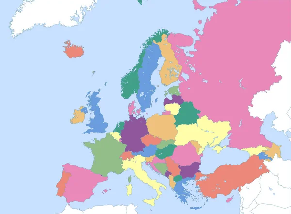 Carte Politique Couleur Europe Avec Les Frontières Des Régions — Image vectorielle
