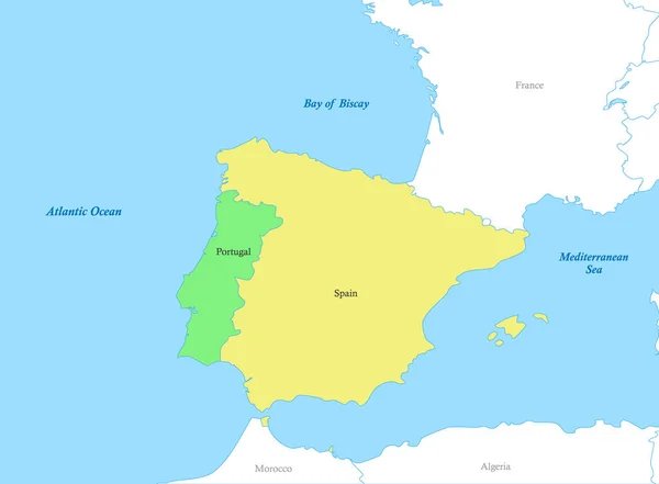 Цветная Политическая Карта Юго Западной Европы Границами Стран Иберийский Полуостров — стоковый вектор
