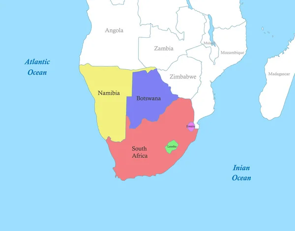 Политическая Цветная Карта Южной Африки Границами Государств — стоковый вектор