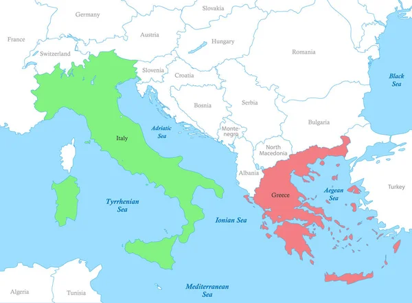 Dél Európa Színes Politikai Térképe Országok Határaival — Stock Vector