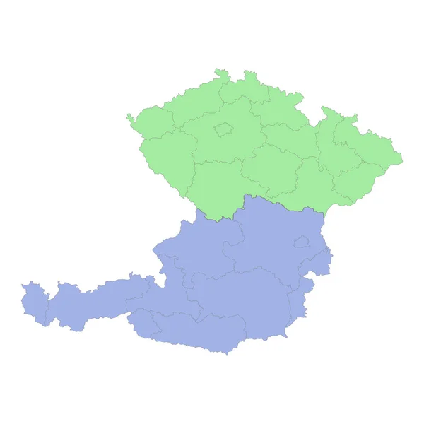 Високоякісна Політична Карта Австрії Чехії Кордонами Регіонів Або Провінцій Приклад — стоковий вектор