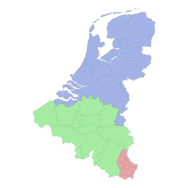Wysokiej Jakości Mapa Polityczna Belgii Holandii Granicami Regionów Lub Prowincji — Wektor stockowy