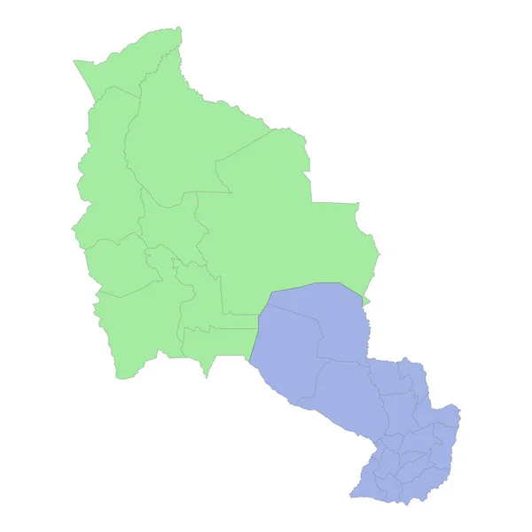 ボリビアとパラグアイの高品質の政治地図地域や州の境界線を持つ ベクターイラスト — ストックベクタ