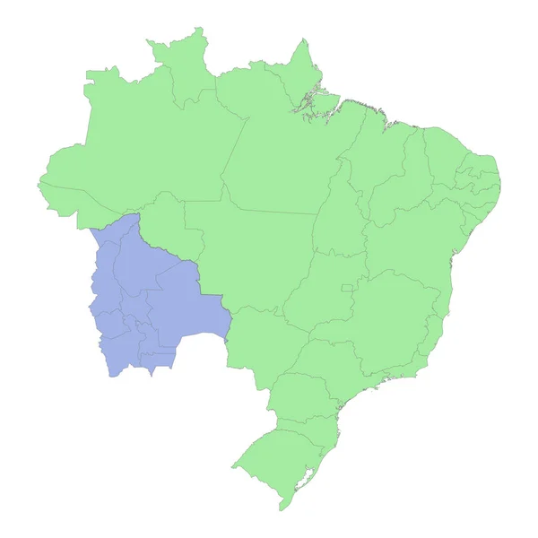 Wysokiej Jakości Mapa Polityczna Brazylii Boliwii Granicami Regionów Lub Prowincji — Wektor stockowy