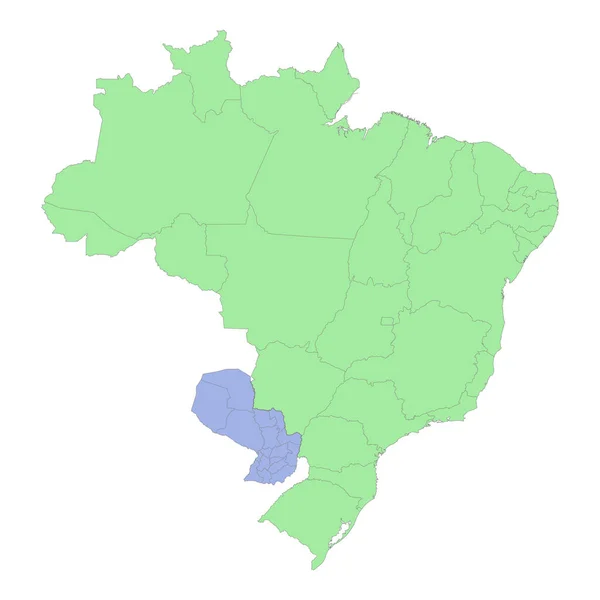 巴西和巴拉圭与各地区或各省交界的高质量政治地图 矢量说明 — 图库矢量图片